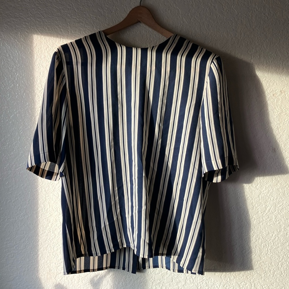 Dana Buchman 100% Silk Navy & Cream Stripes Nautica Mid-Sleeves Blouse womens 14